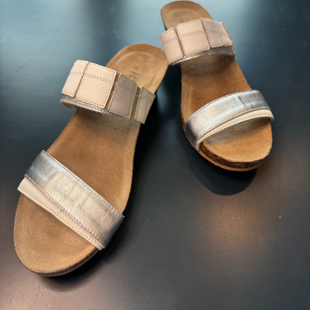 Naot Women 11 EU 42 Silver White Leather Wedge Slide Sandals Comfort L11 Israel - Picture 6 of 12